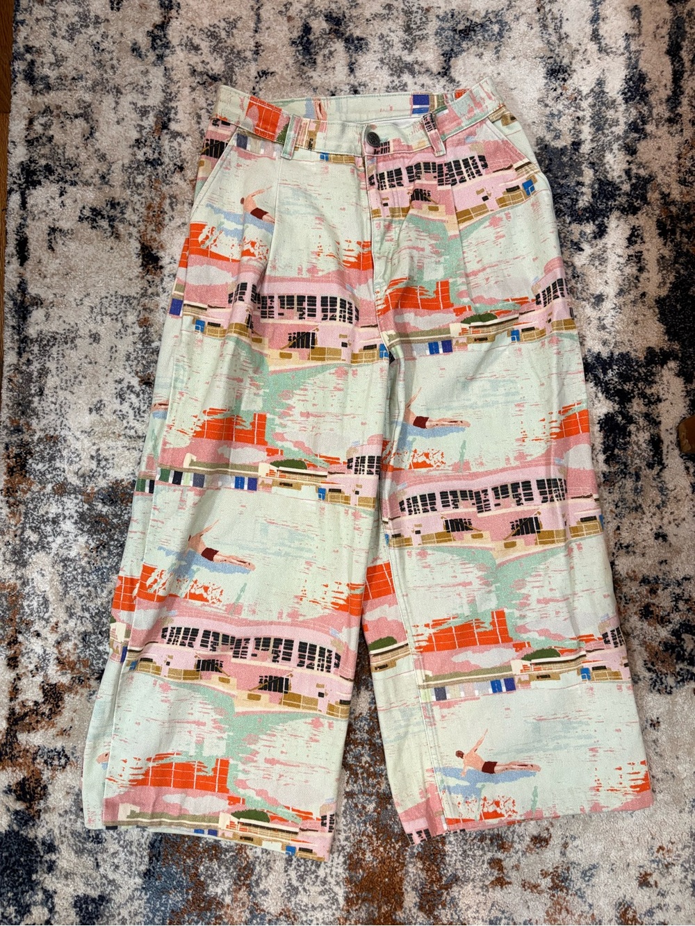 Lucy and Yak Wide-Leg Casual Bottoms in Mint, Pink & Coral
